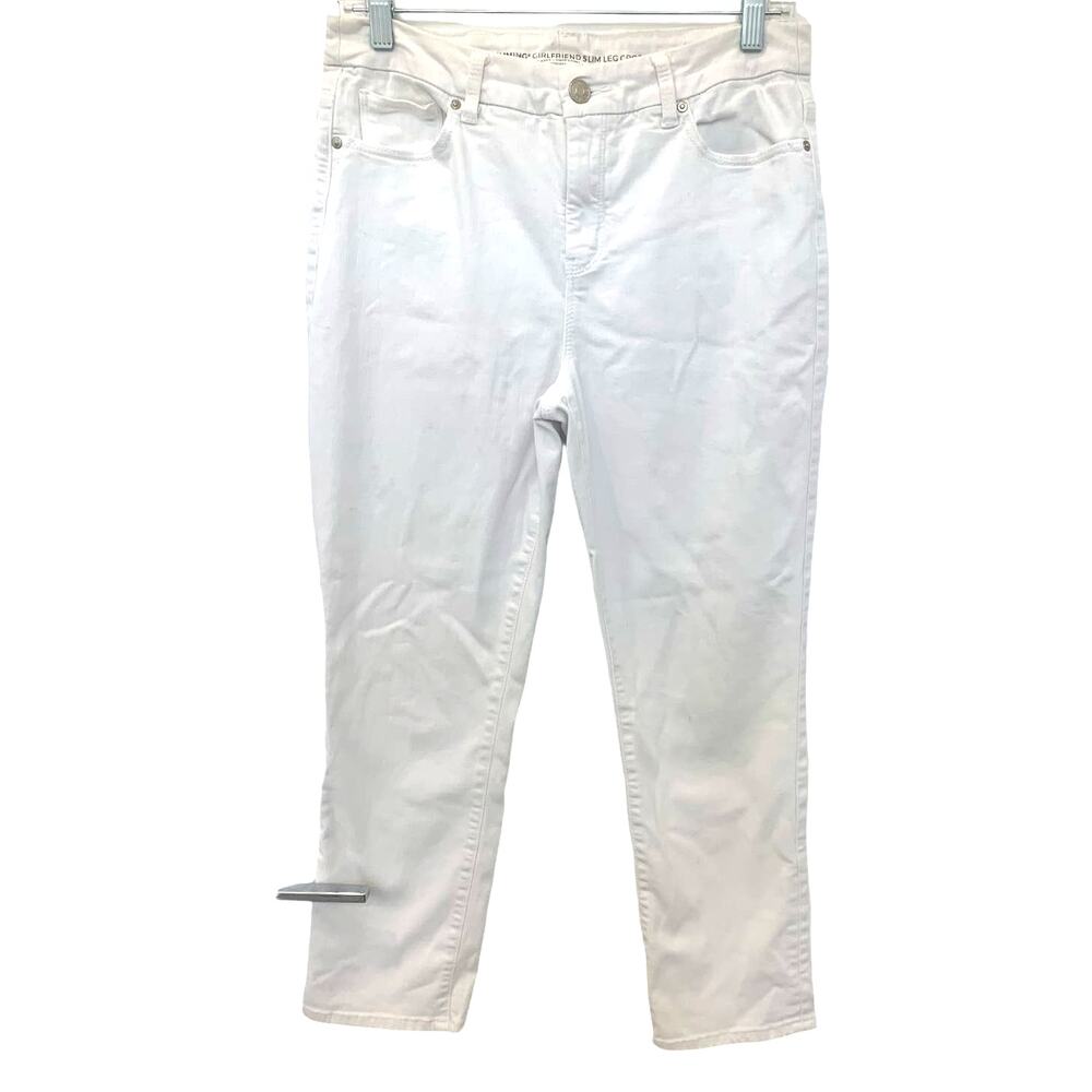 Chico's White Jeans 1 US8 M So Slimming Girlfriend Mid Rise Crop Coastal Cowgirl